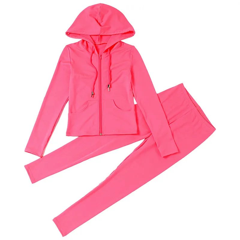 2023 workout bodycon hooded zipper pocket long sleeve tops sporty stretchy leggings 2 Piece Set Women casual fall sets
