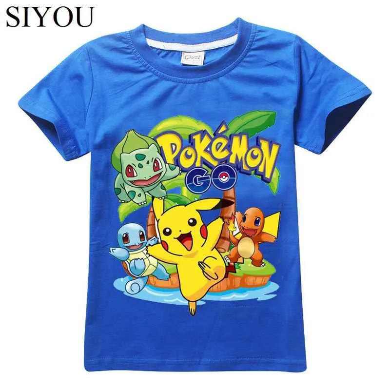 2Y-10Y Boys Girls Pokemon Go T shrit Kids 100% Cotton T-shirts Short sleeve Children Boys Tops Sports Tee Shirts Summer Clothing