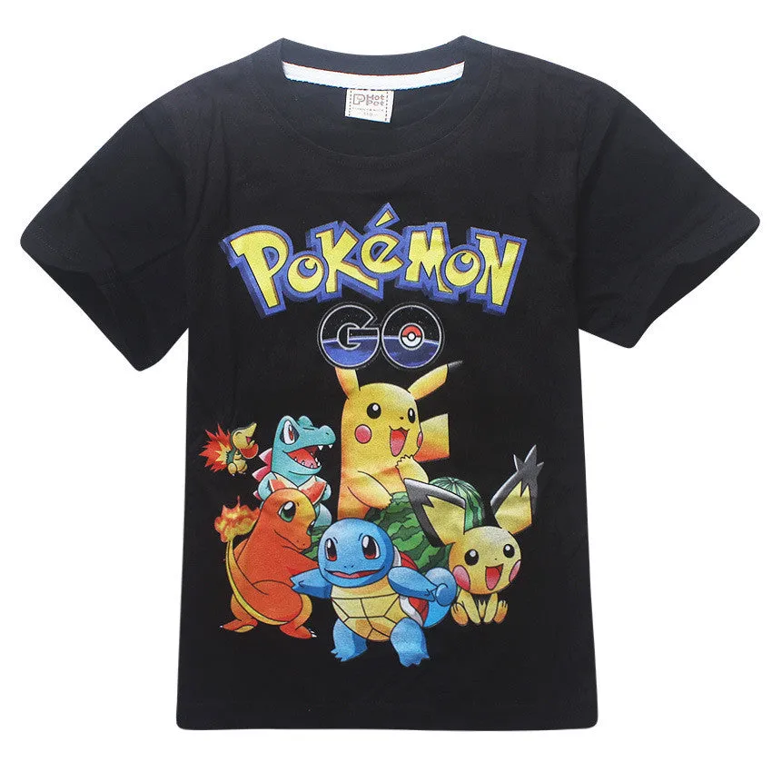 2Y-10Y Boys Girls Pokemon Go T shrit Kids 100% Cotton T-shirts Short sleeve Children Boys Tops Sports Tee Shirts Summer Clothing