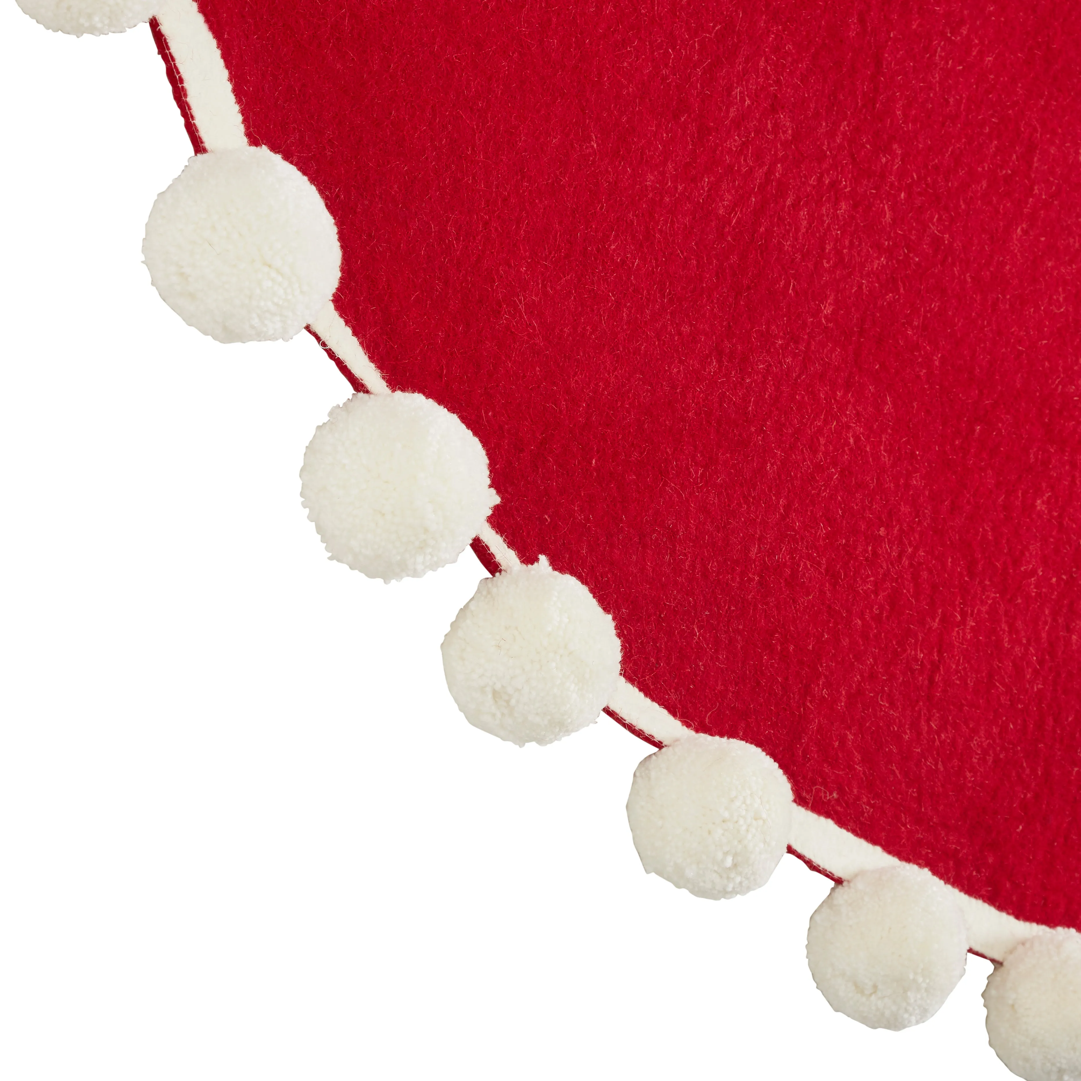 63" / 72"  Handmade Christmas Tree Skirt in Felt - Pom Poms on Red