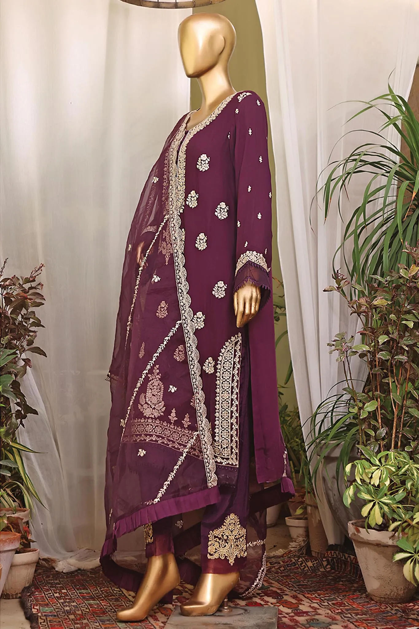 Bin Saeed Stitched 2 Piece Embroidered Chiffon Vol-07 Collection'2022-MSC-44-Purple