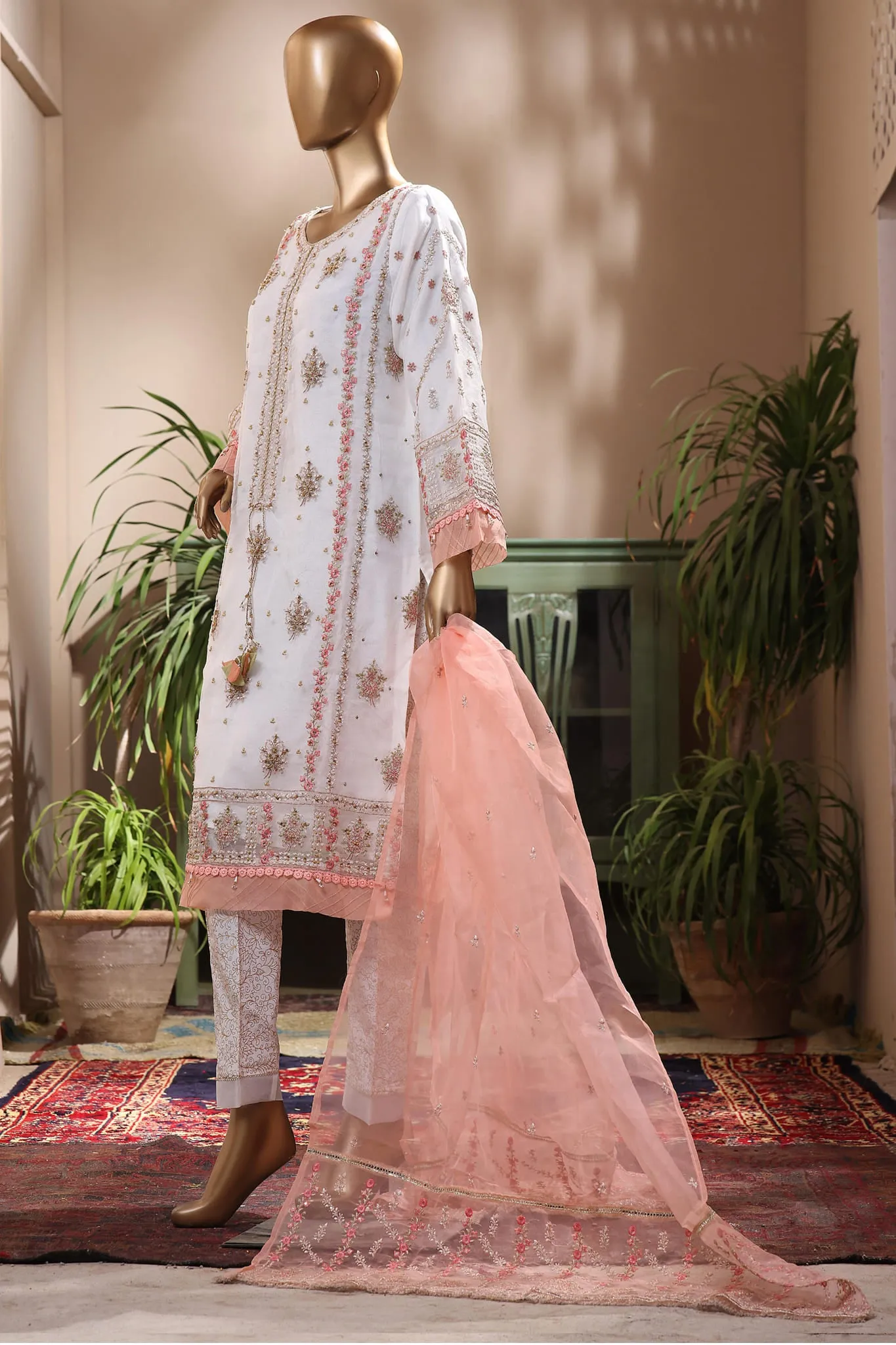 Bin Saeed Stitched 2 Piece Embroidered Organza Festive Collection'2022-AMD-20-White