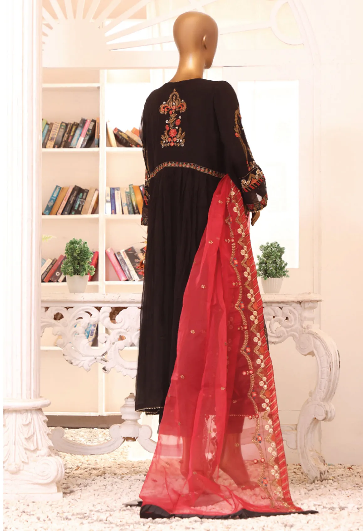 Bin Saeed Stitched 2 Piece Formal Embroidered Chiffon Collection'2022-ZEFC-0012-Black