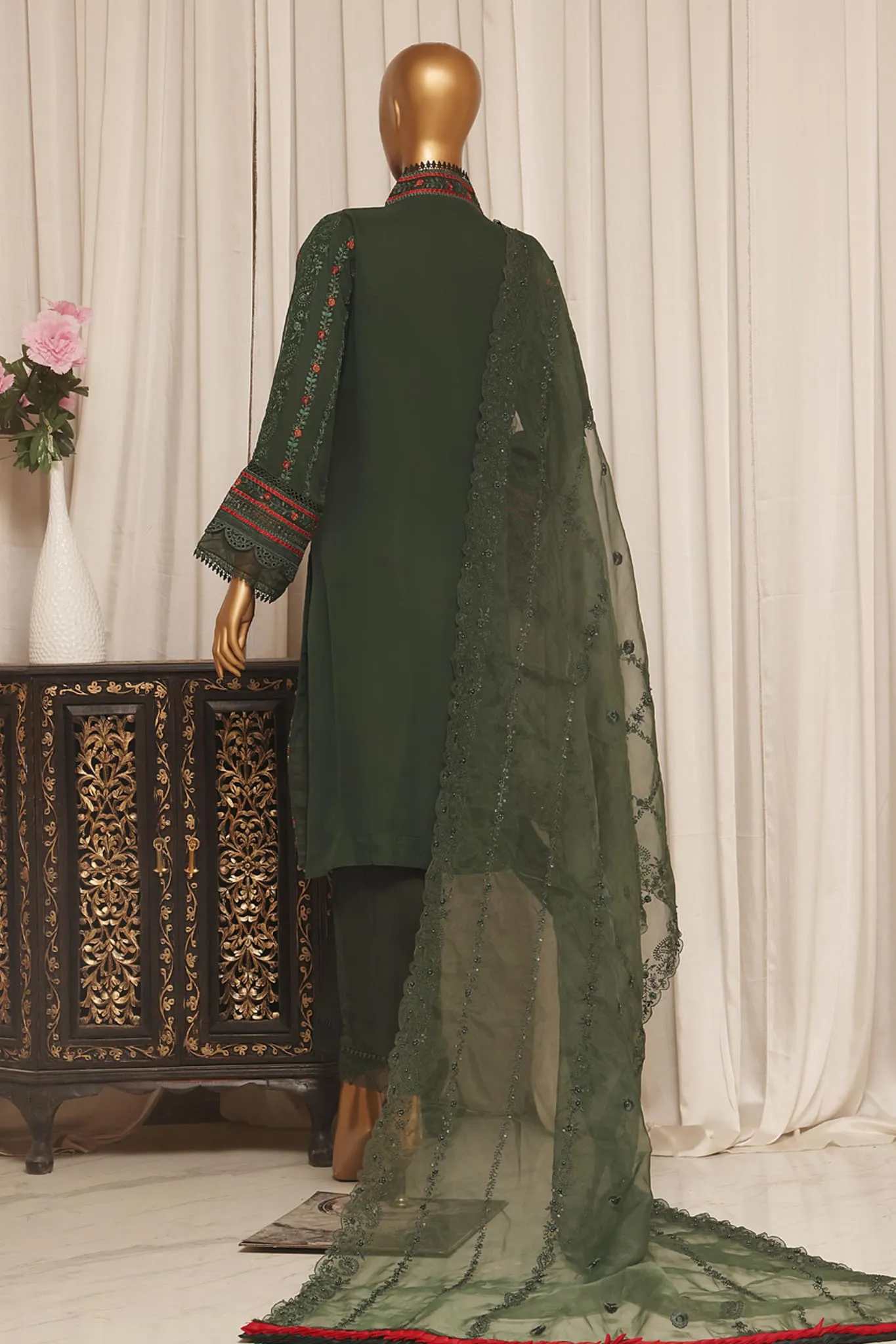 Bin Saeed Stitched 3 Piece Emb Chiffon Formal Collection'2023-ZEFC-2010-Green