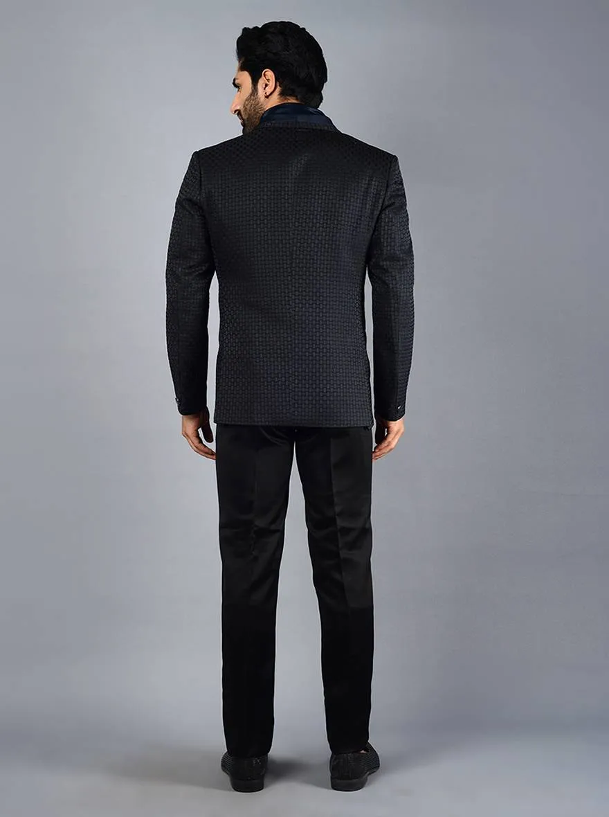Black & Navy Blue Self Textured Regular Fit Suit | JadeBlue