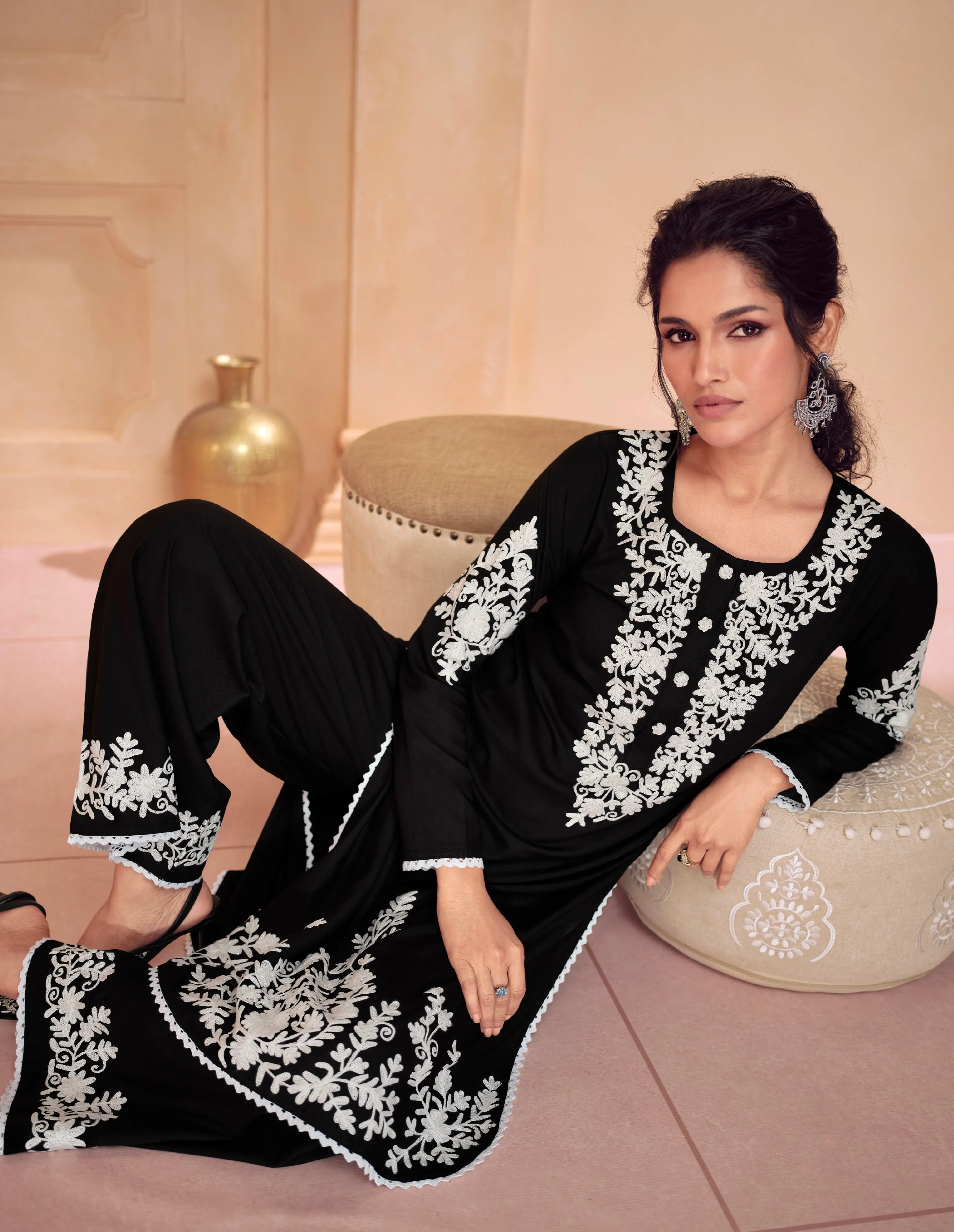 Black & White Chikankari Kurti with Heavy Embroidered Dupatta