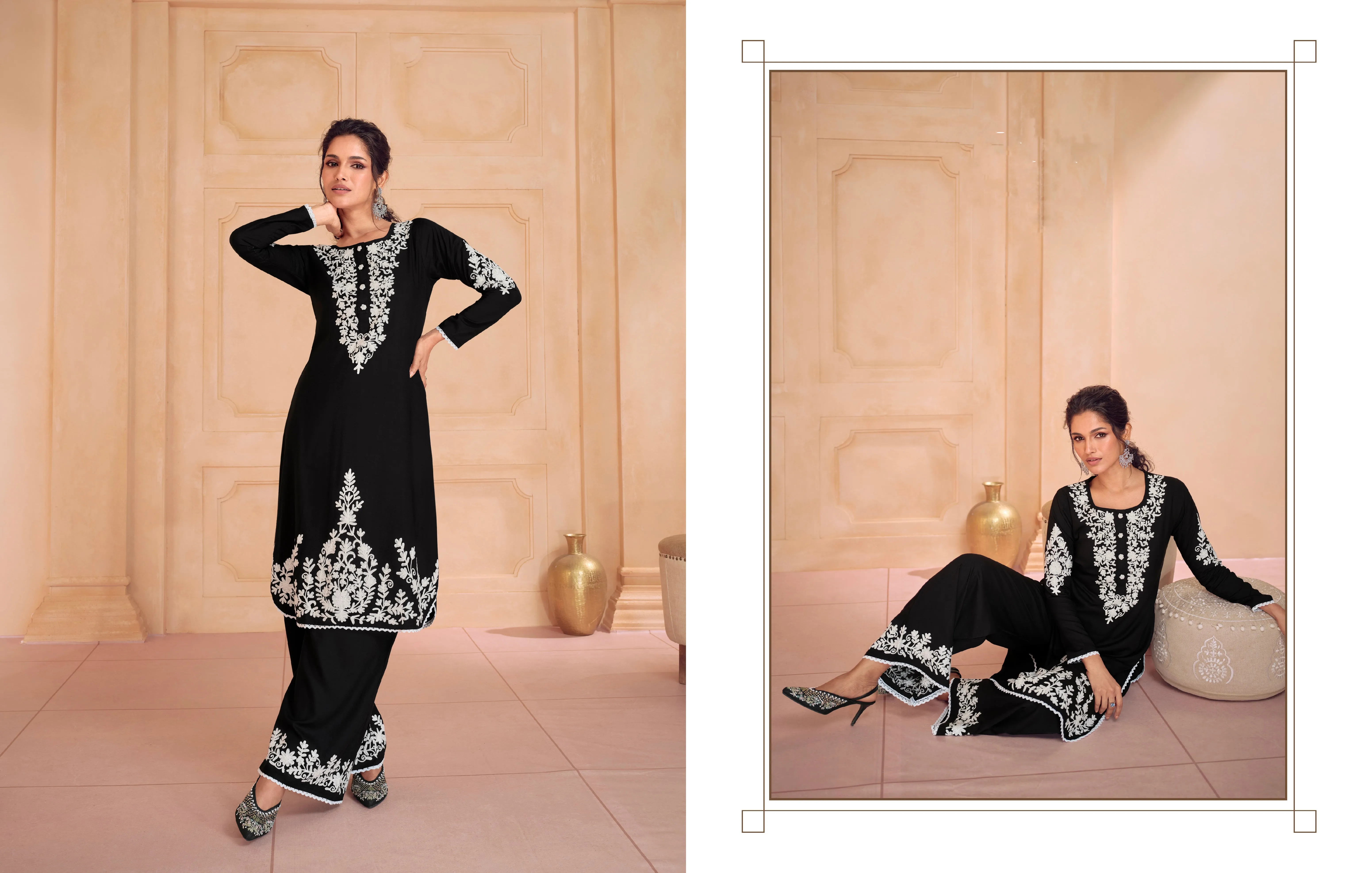 Black & White Chikankari Kurti with Heavy Embroidered Dupatta