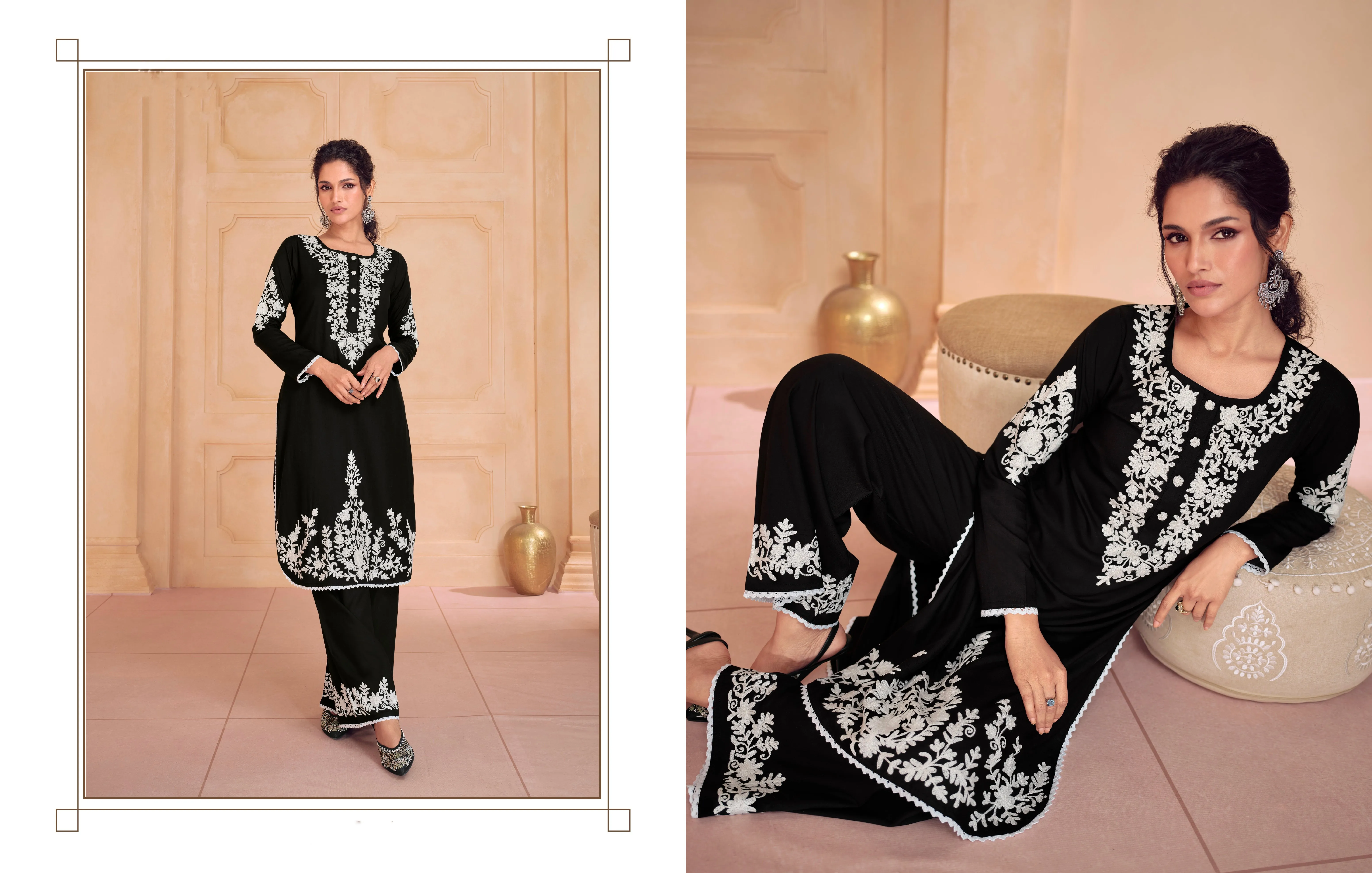 Black & White Chikankari Kurti with Heavy Embroidered Dupatta
