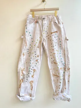 Blue & Green Star Embroidered Natural Skull Key Dyed Pants w/ Cracker Jack Charm (Reworked)