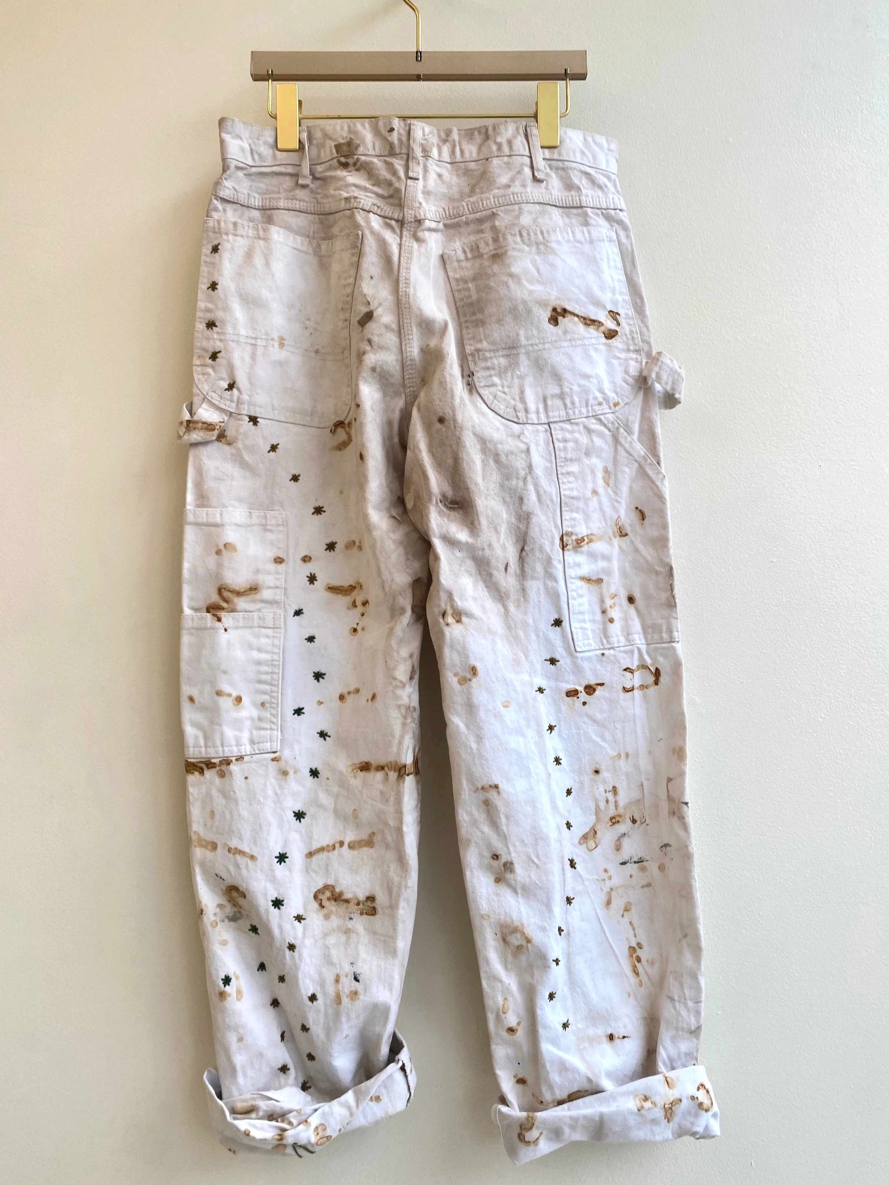 Blue & Green Star Embroidered Natural Skull Key Dyed Pants w/ Cracker Jack Charm (Reworked)