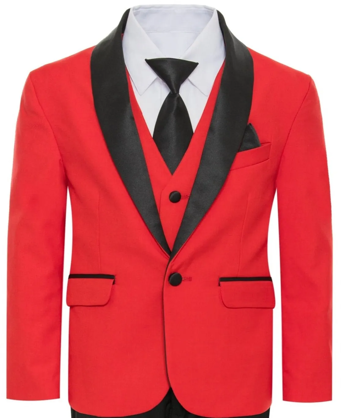 Boys Red/Black Shawl Tuxedo Suit