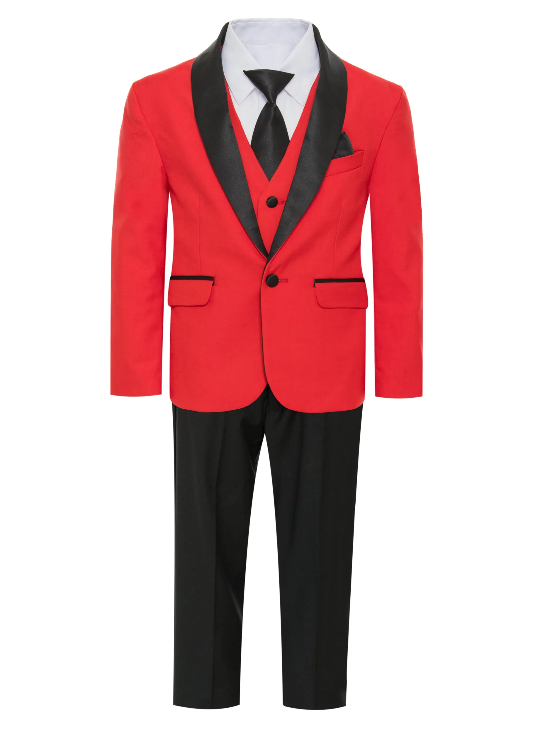 Boys Red/Black Shawl Tuxedo Suit