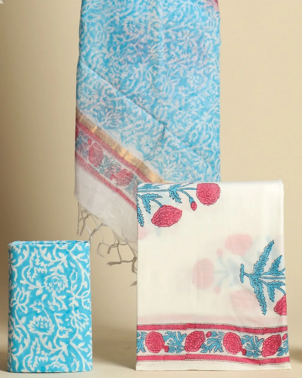 Buta Print Cotton Suit Set with Kota Doria Dupatta (3CKD545)