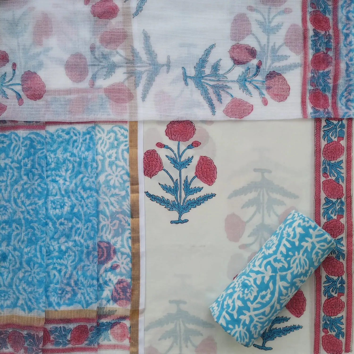 Buta Print Cotton Suit Set with Kota Doria Dupatta (3CKD545)