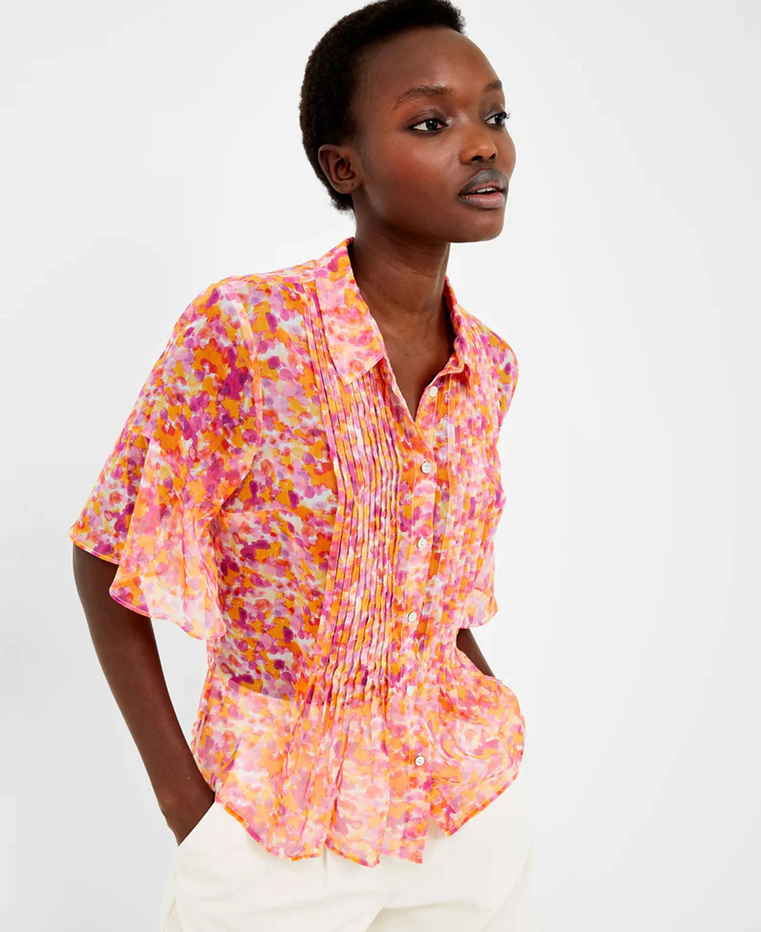 Cass Hallie Crinkle Shirt - Persimmon