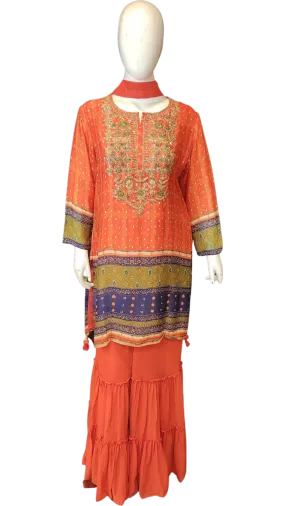 Chinon Garrara Suit with Hand Work and Dupatta