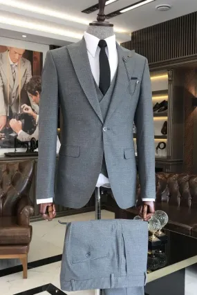 Classic Gray Peaked Lapel Three Pieces Business Men Suits One Button Wedding Groom Suits