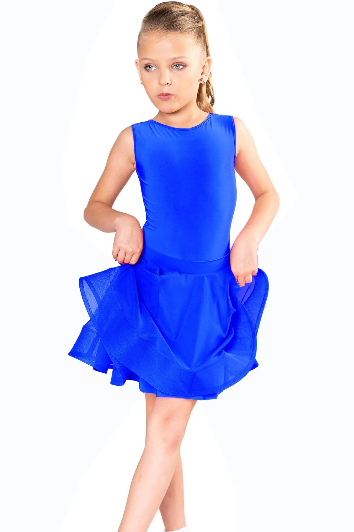 Dance America JR-B1 Girls Regulation Sleeveless Ballroom Dance Bodysuit in Stock