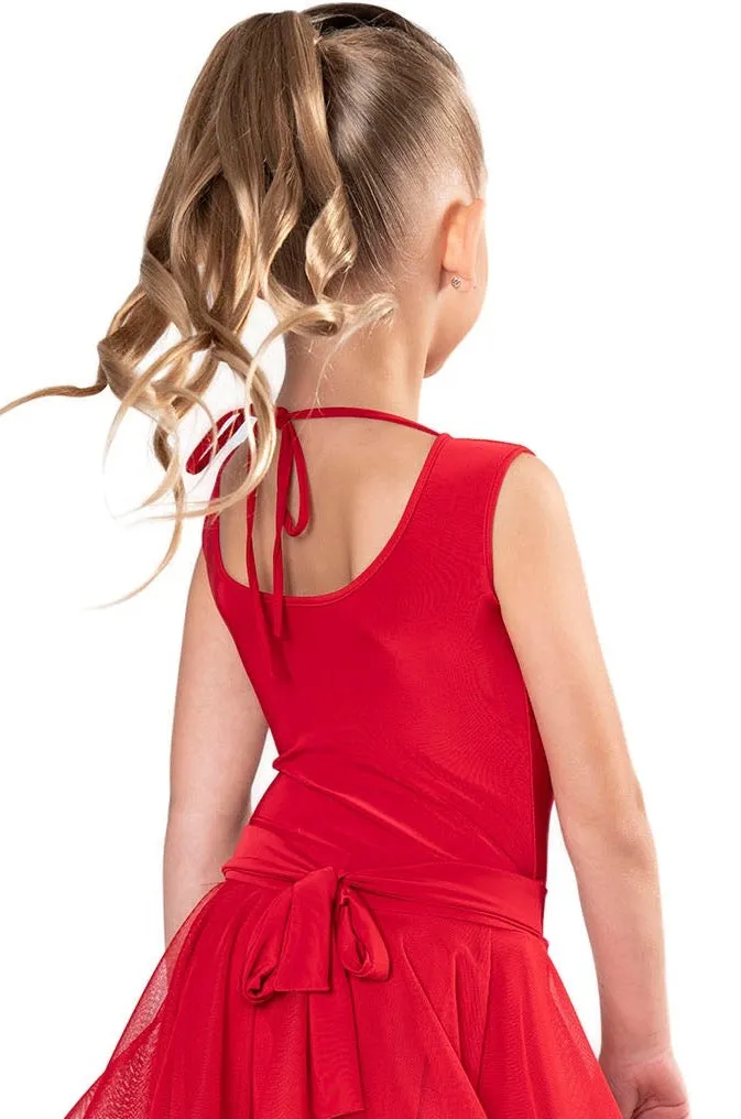Dance America JR-B1 Girls Regulation Sleeveless Ballroom Dance Bodysuit in Stock