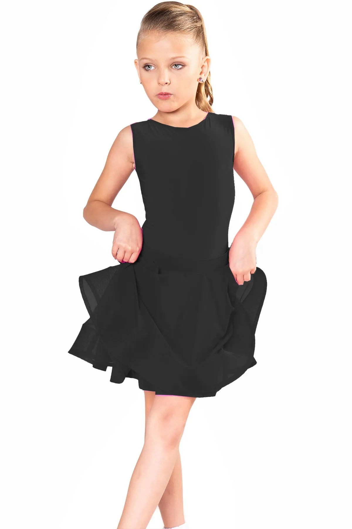 Dance America JR-B1 Girls Regulation Sleeveless Ballroom Dance Bodysuit in Stock
