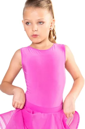 Dance America JR-B1 Girls Regulation Sleeveless Ballroom Dance Bodysuit in Stock