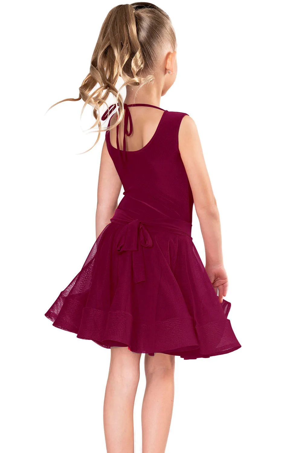 Dance America JR-B1 Girls Regulation Sleeveless Ballroom Dance Bodysuit in Stock