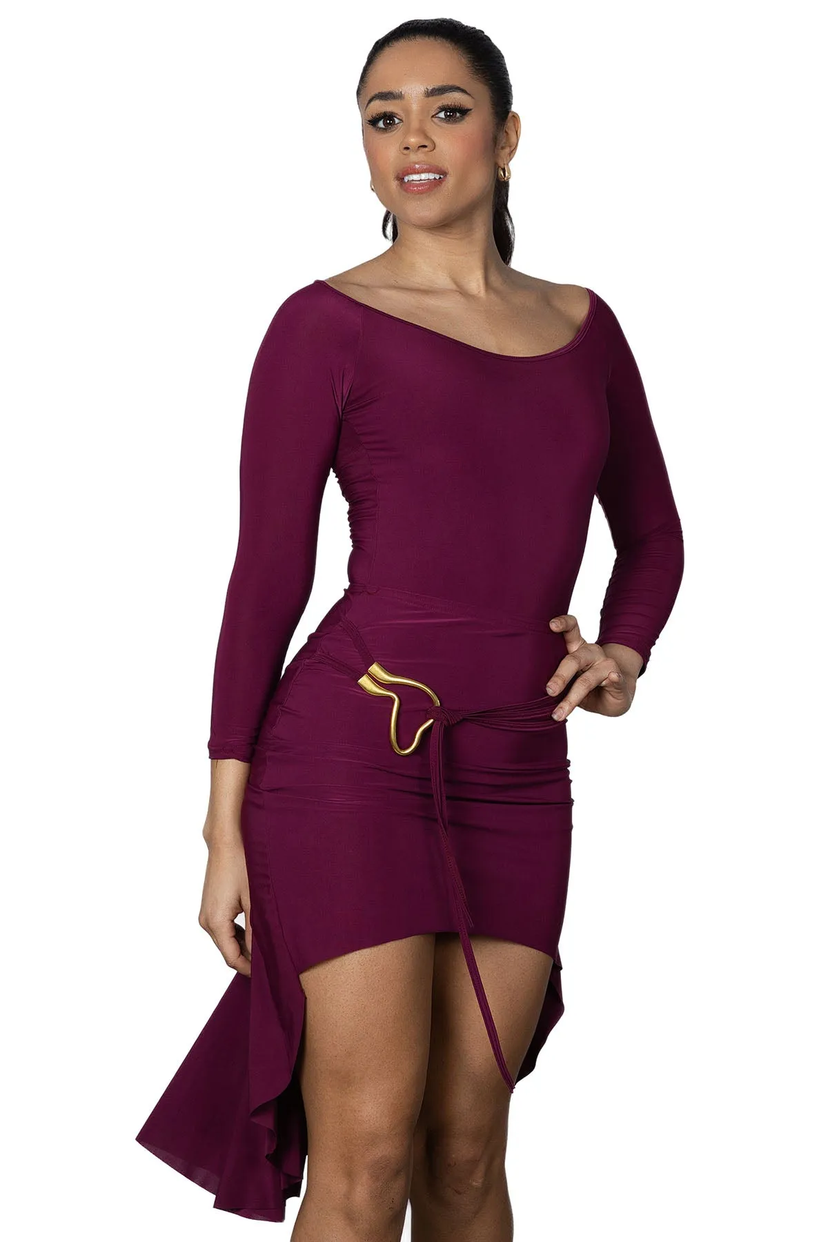 Dance America S2407 Short Fishtail Latin Practice Skirt with Flowing Godet Inset in Back and Attached Belt in Stock