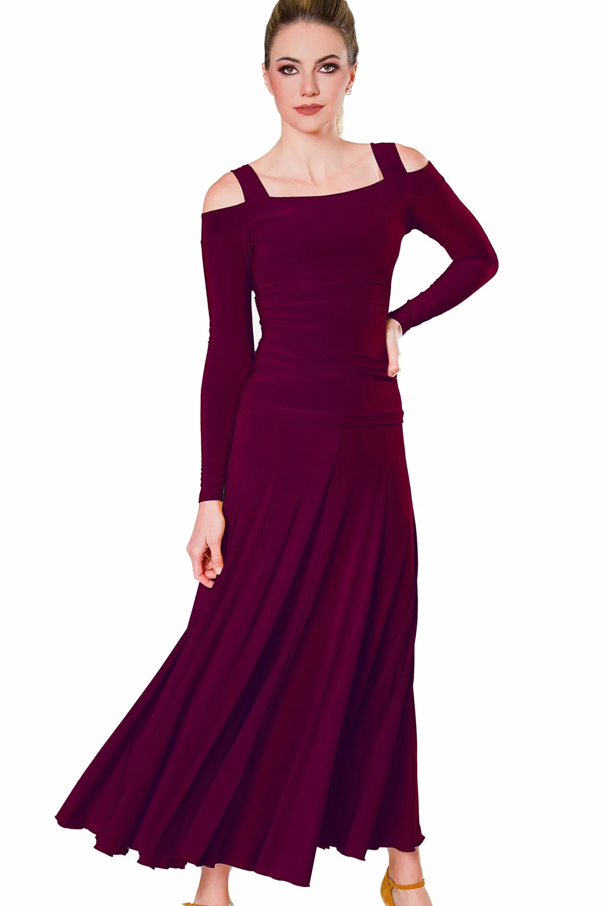 Dance America T2403 Women's Cold Shoulder Ballroom Practice Box Top in Stock