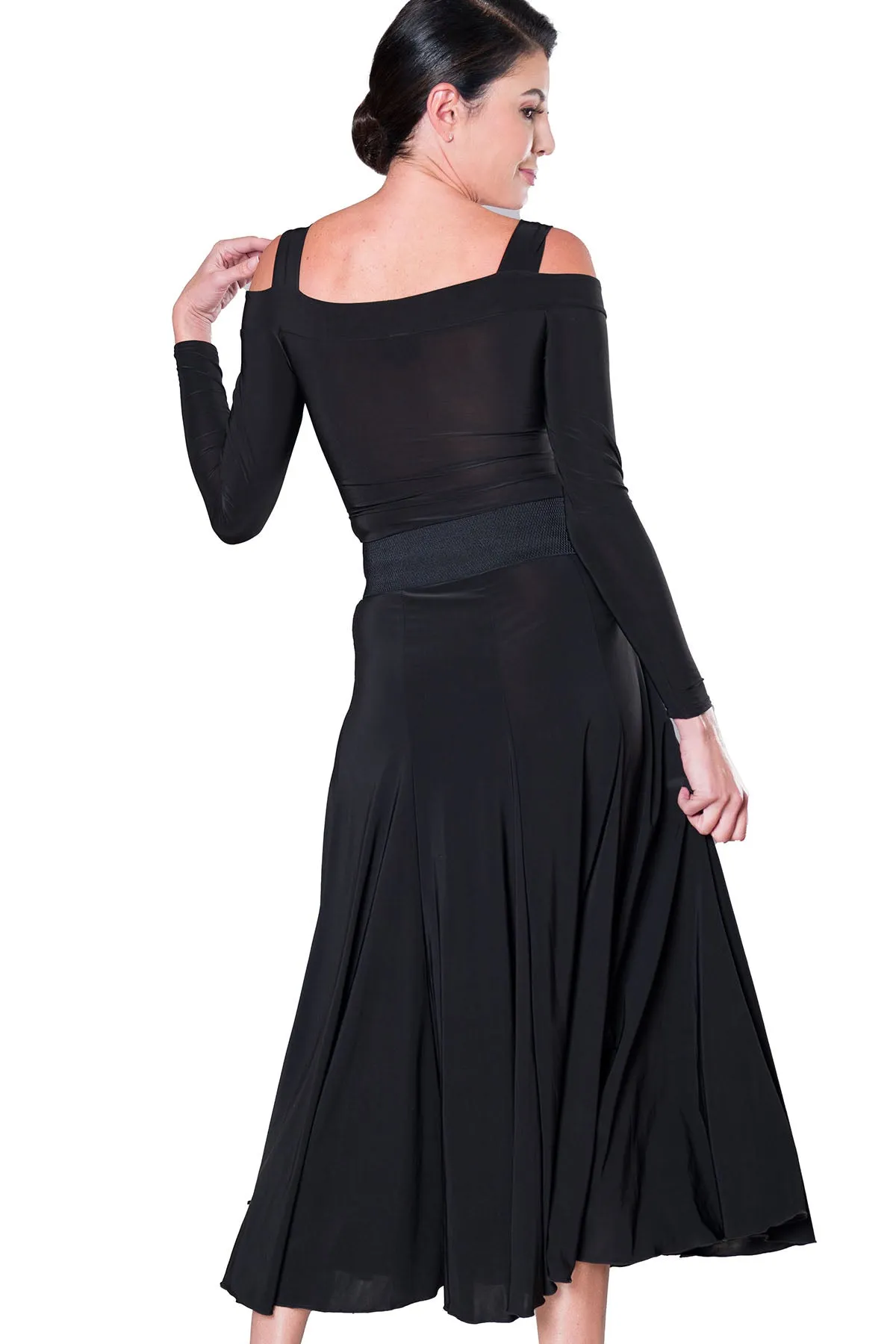 Dance America T2403 Women's Cold Shoulder Ballroom Practice Box Top in Stock