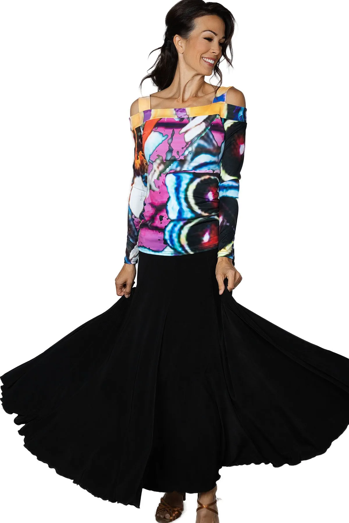 Dance America T2403 Women's Cold Shoulder Ballroom Practice Box Top in Stock