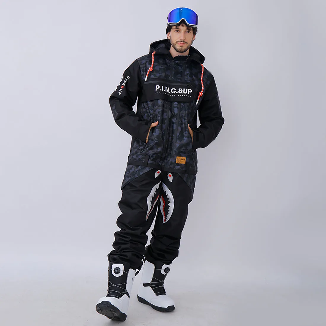 Dawnski Men's P-40 Fighter & Shark Conjoined One Piece Snowboard Suits