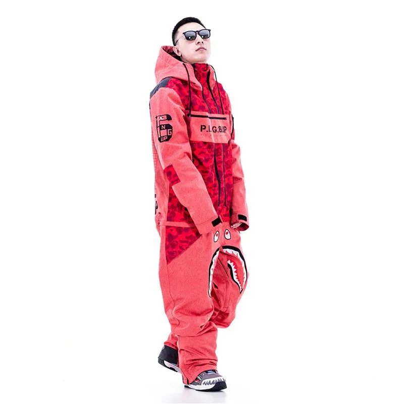 Dawnski Men's P-40 Fighter & Shark Conjoined One Piece Snowboard Suits