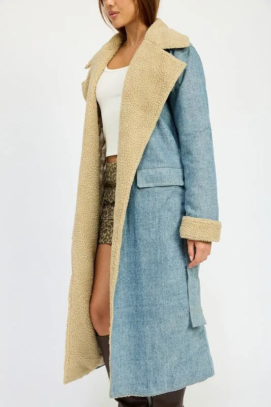 Denim Shearling Maxi Coat