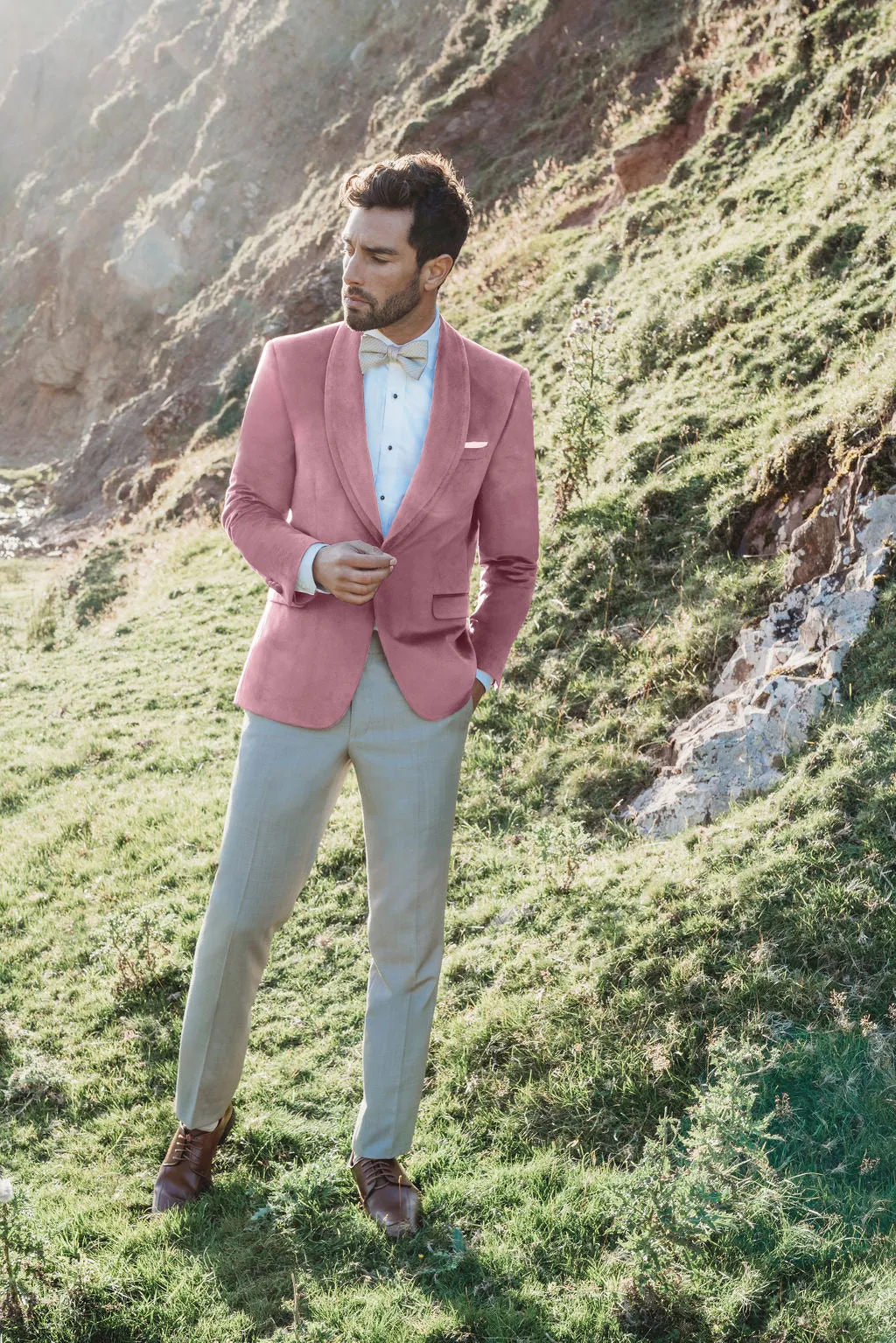 Dusty Rose Venice Velvet Slim Fit Tuxedos
