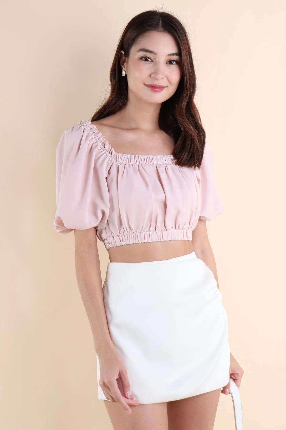 ELLAMAE PUFF SLEEVE CROP TOP IN PINK