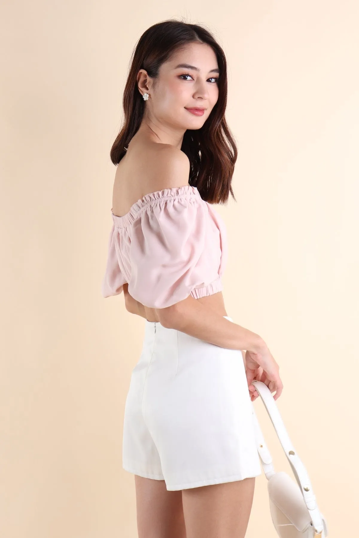 ELLAMAE PUFF SLEEVE CROP TOP IN PINK