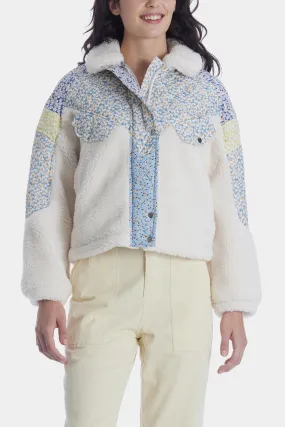 Chic Floral Embroidered Collar Sherpa Jacket