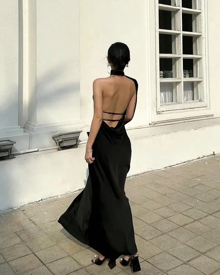Formal Wear Dresses Elegant Black Halter Backless Long Evening Dress Prom Dresses Shops Formal Women's Dresses