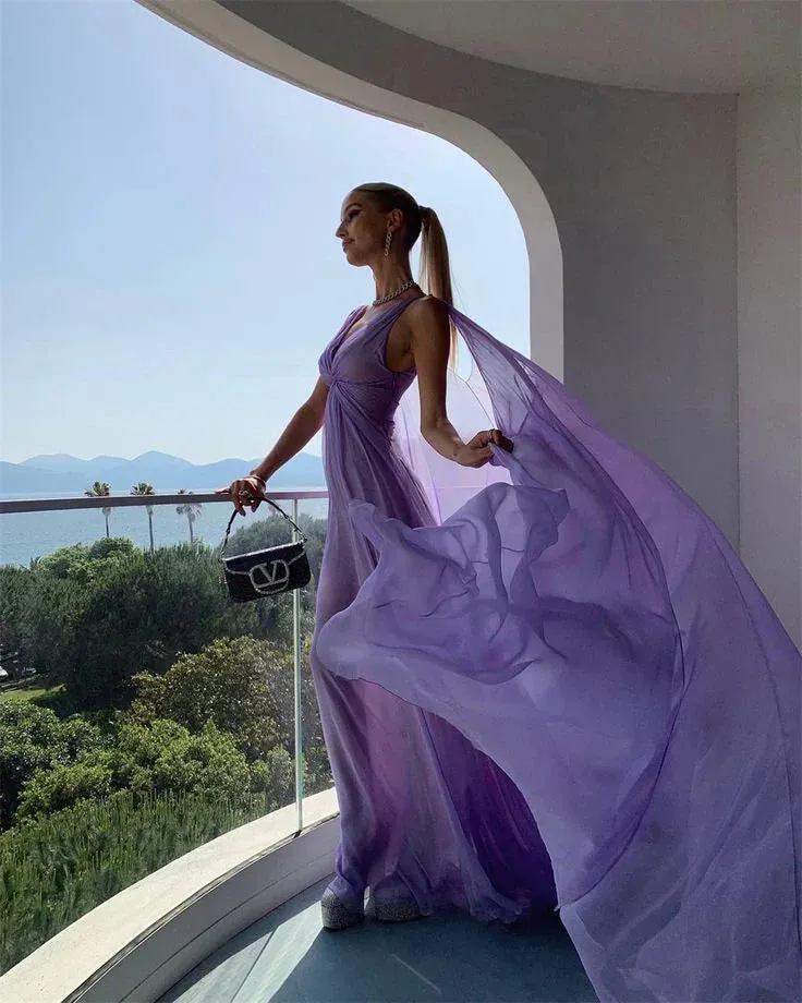 Formal Wear Dresses Purple V Neck A-Line Elegant Long Party Dress Prom Dresses Shops Formal Women's Dresses