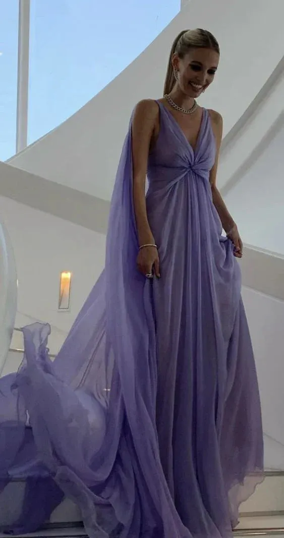 Formal Wear Dresses Purple V Neck A-Line Elegant Long Party Dress Prom Dresses Shops Formal Women's Dresses