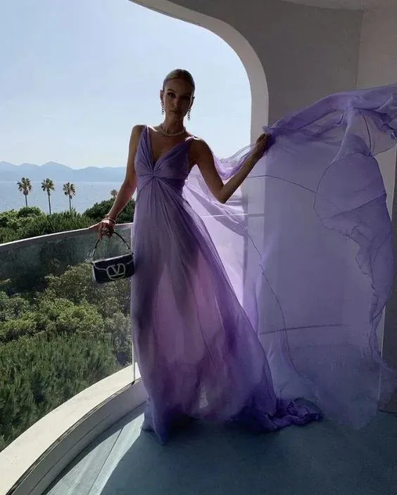 Formal Wear Dresses Purple V Neck A-Line Elegant Long Party Dress Prom Dresses Shops Formal Women's Dresses