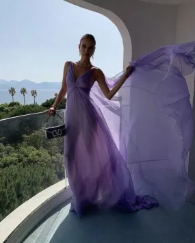 Formal Wear Dresses Purple V Neck A-Line Elegant Long Party Dress Prom Dresses Shops Formal Women's Dresses