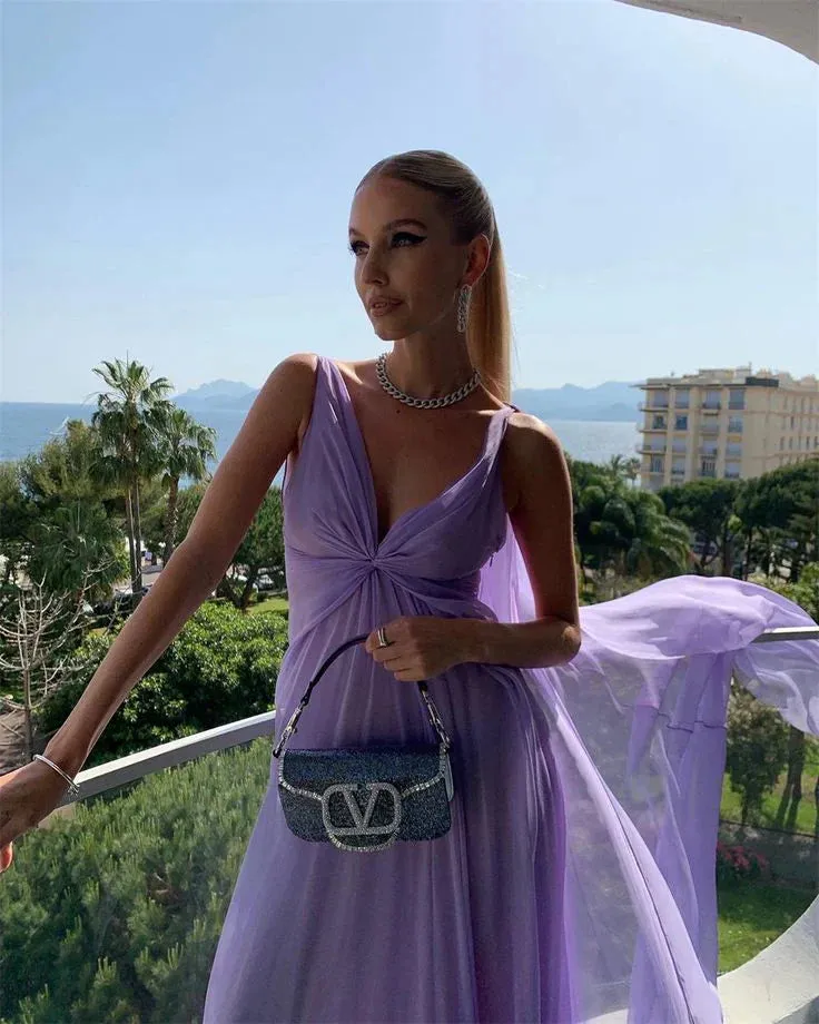Formal Wear Dresses Purple V Neck A-Line Elegant Long Party Dress Prom Dresses Shops Formal Women's Dresses