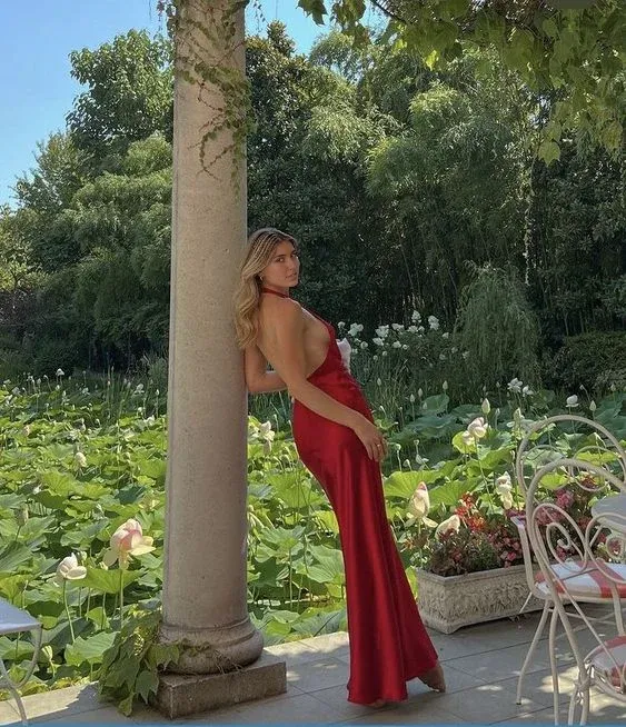 Formal Wear Dresses Red Halter V Neck Long Prom Dress Evening Party Dress Prom Dresses Shops Formal Women's Dresses