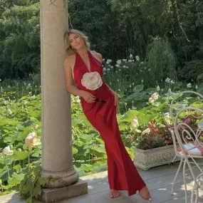 Formal Wear Dresses Red Halter V Neck Long Prom Dress Evening Party Dress Prom Dresses Shops Formal Women's Dresses