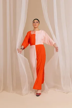 Fozia Khalid - Coral Bloom - Kaftan - Rawsilk - Coral & Pink - 1 Piece