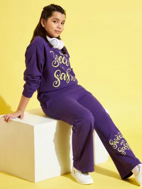 Girls Purple Sweet & Sassy Sweatshirt With Track Pants - Lyush Kids