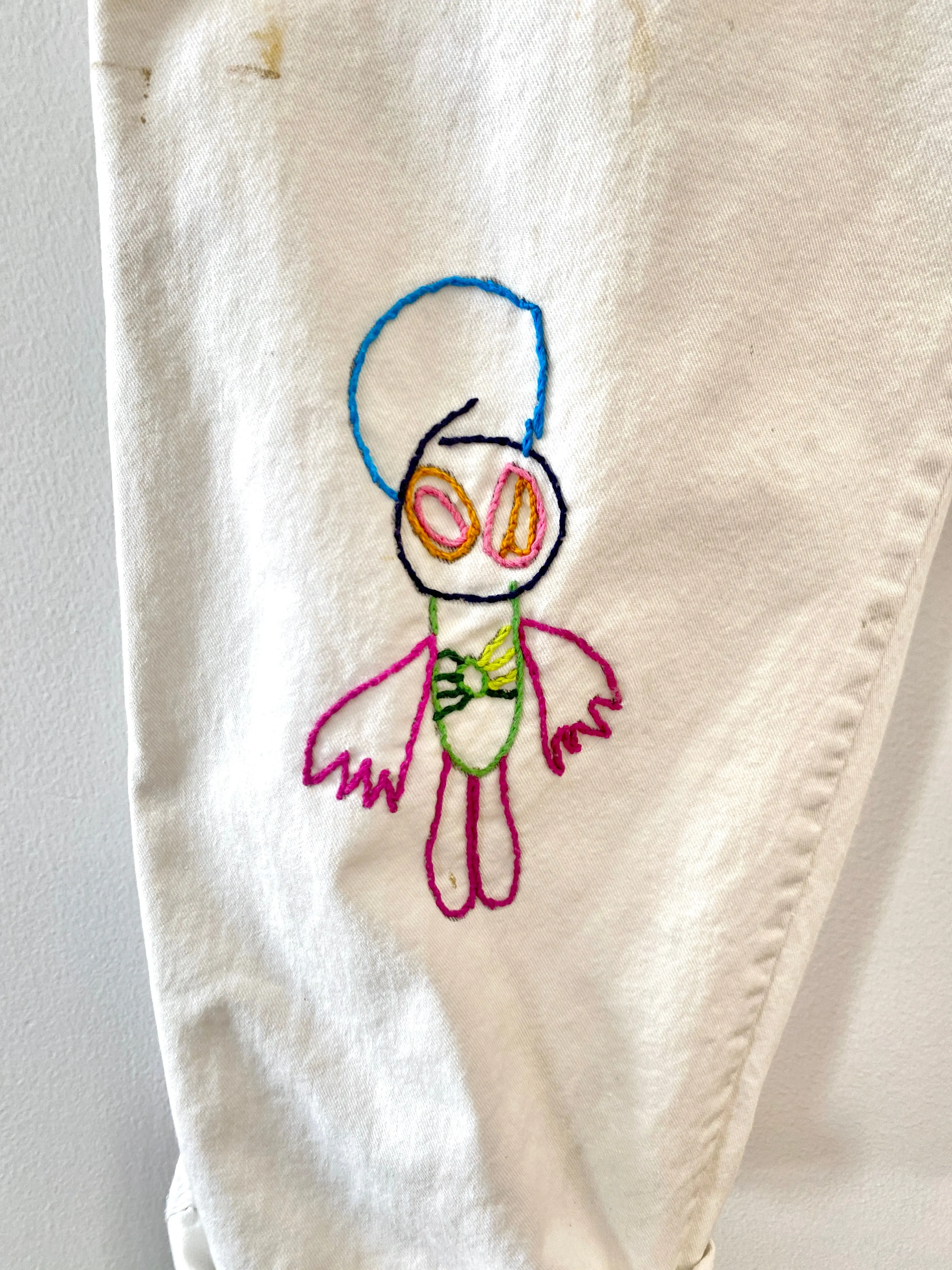 Hand Embroidered Missing Alien Heart Pants (Reworked)