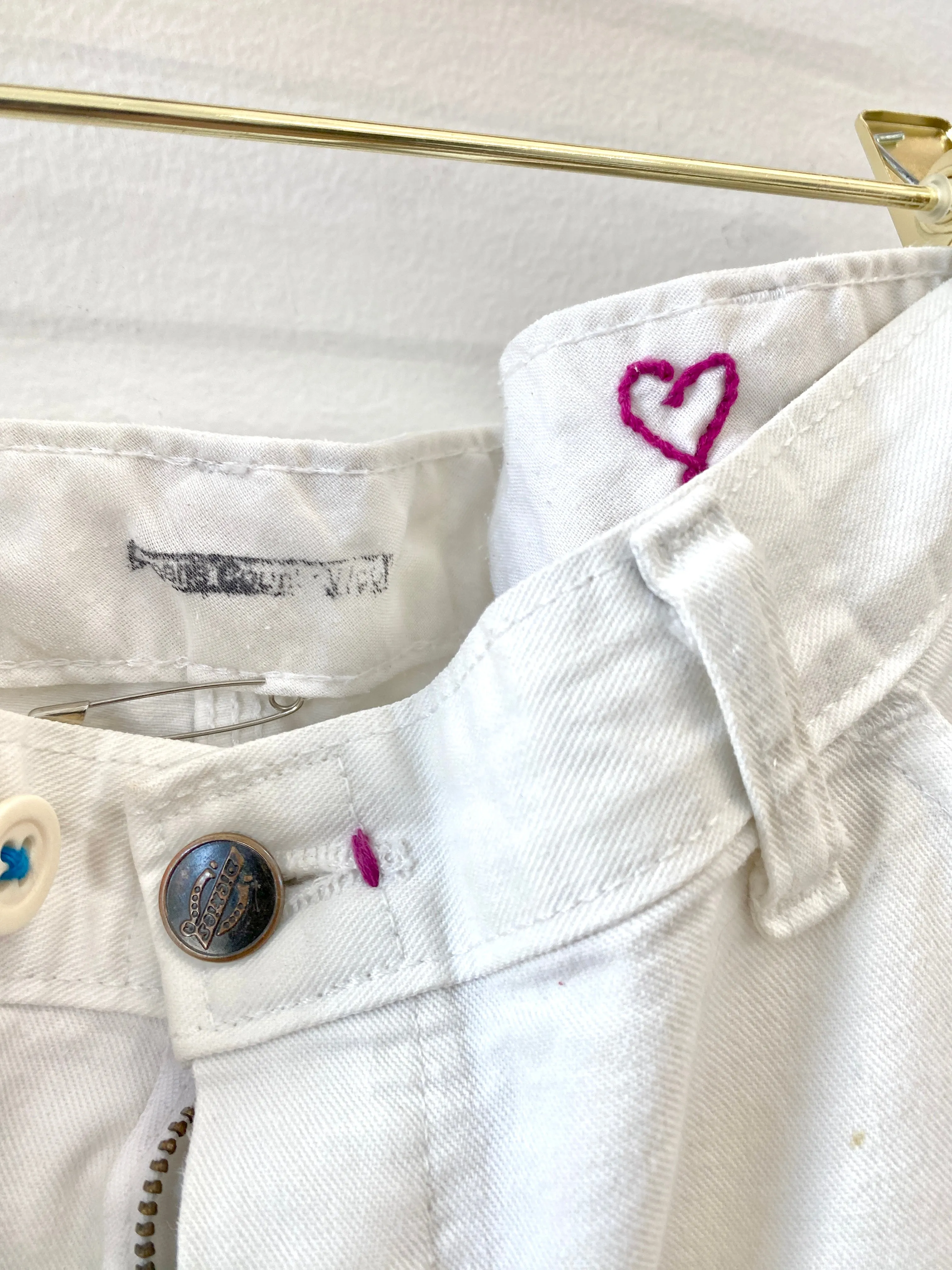 Hand Embroidered Missing Alien Heart Pants (Reworked)