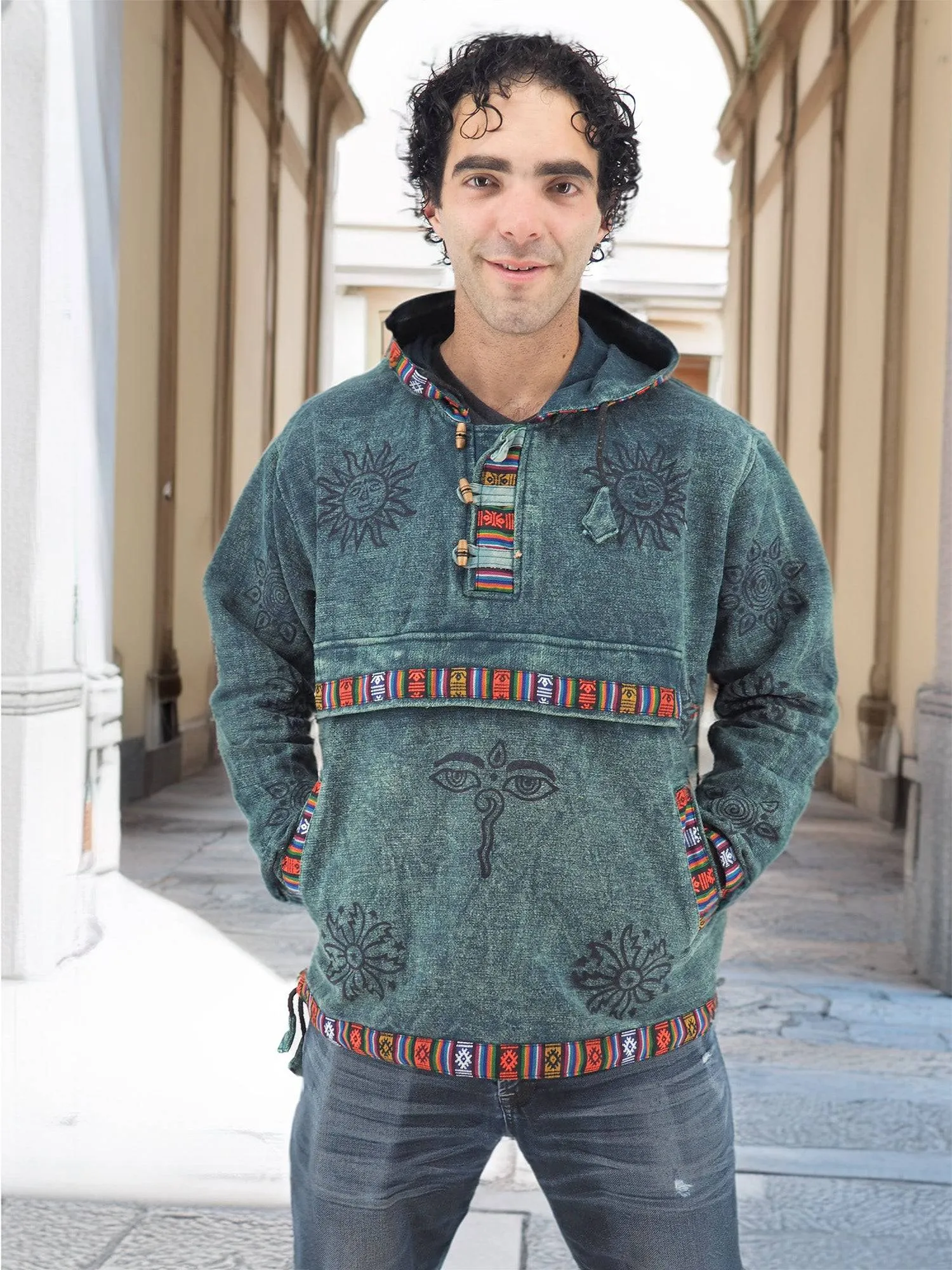 Handmade Casual Boho Cotton Unisex Jackets Hoodies Size S-M-L-XL- XXL Blue